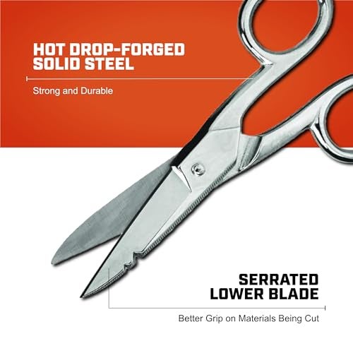Wiss Crescent Wiss Electrician Scissors - Hot Drop-Forged Steel Wire Cutting Scissors with File, Scraper & Double Stripping Notch - 5" - 175E - Image 3