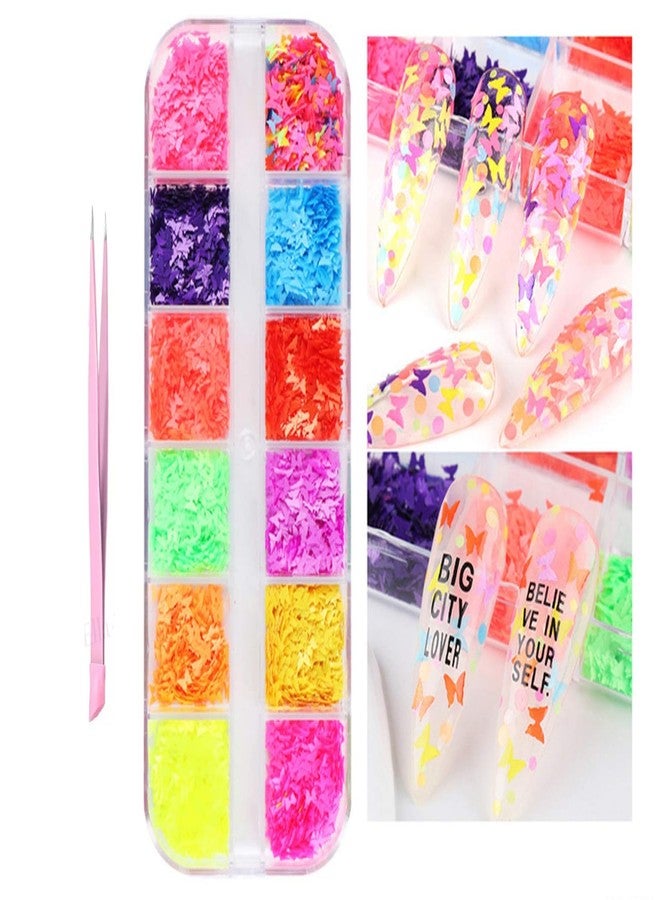 GOLD MAX 12 Colors 3D Butterfly Nail Sequins Luminous Butterflies Nail Art Design Holographic Butterflies Shape Flakes for Nail Decorations Sparkle Colorful Confetti Glitters Sheets Nails Art Accessories - Image 1