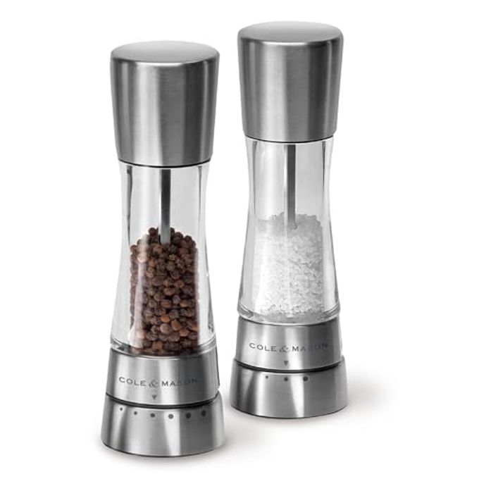 Cole & Mason Derwent Salt and Pepper Grinder Set - Refillable Salt & Pepper Grinder Set with Gourmet Precision Mechanisms - Kitchen Accessories for Cooking - Gift Set, Stainless Steel