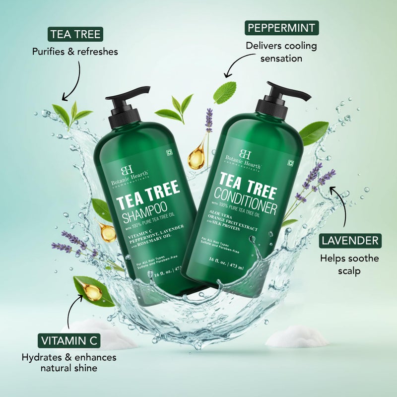 Botanic Hearth Tea Tree Shampoo and Conditioner Set | with 100% Pure Tea Tree Oil, for Itchy and Dry Scalp, Sulfate/Paraben Free | for Men and Women | 16 Fl Oz Each - Image 3