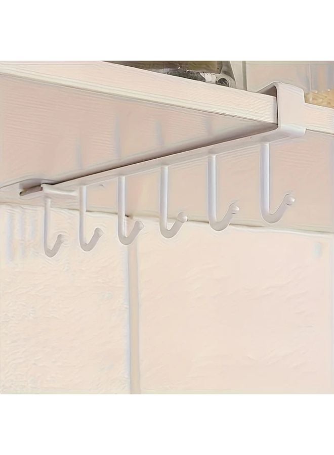 White Wall Mounted Kitchen Storage Rack 6 Hooks Space Saving Organizer For Utensils Cups Pots - Image 1