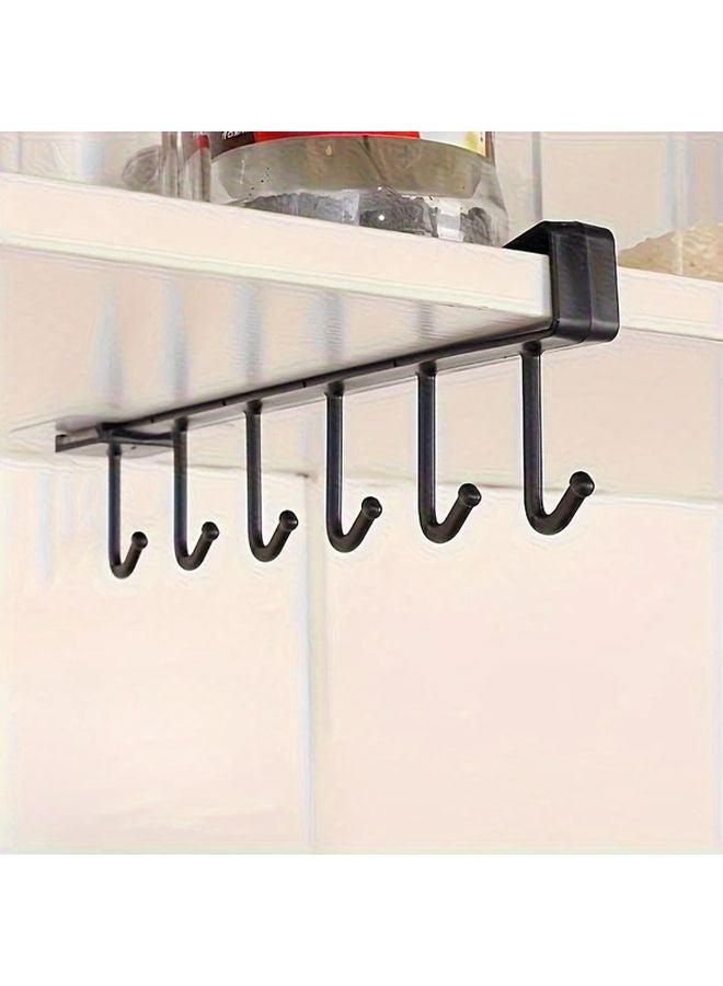White Wall Mounted Kitchen Storage Rack 6 Hooks Space Saving Organizer For Utensils Cups Pots - Image 2