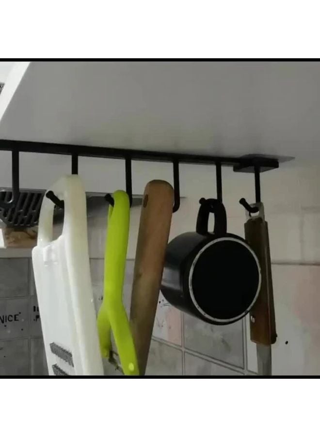 White Wall Mounted Kitchen Storage Rack 6 Hooks Space Saving Organizer For Utensils Cups Pots - Image 5