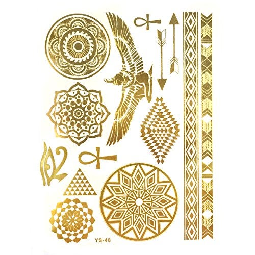 ALLYDREW Large Metallic Gold Silver and Black Body Art Temporary Tattoos, Circle Motifs, Hieroglyphs_1 - Image 4