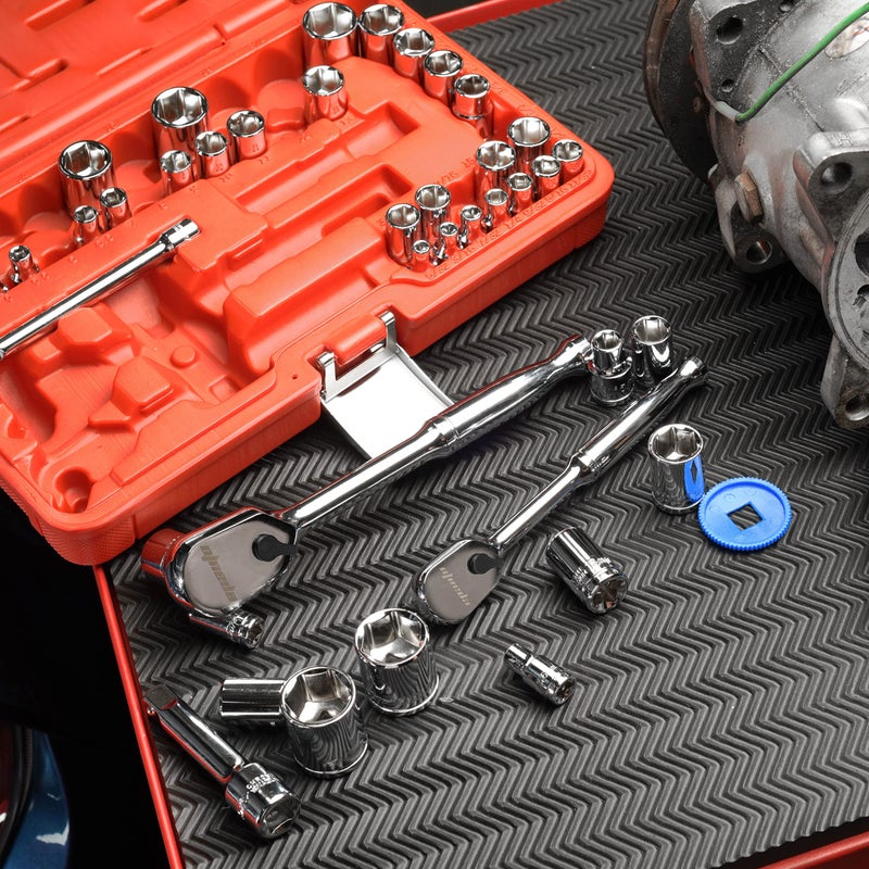 EPAuto 46 Pieces 1/4-Inch and 3/8-Inch Drive Socket Set with 90 Tooth Reversible Ratchet - Image 4