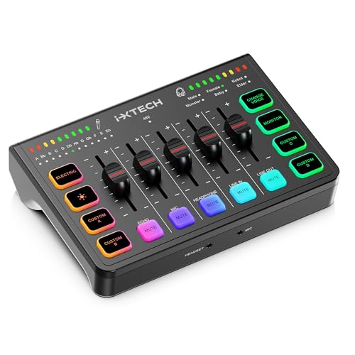 i-XTECH IXTECH Gaming Audio Mixer 4 Channel Soundboard, Streaming RGB PC Audio Interface with XLR Microphone Support, Audio Equalizer for Gaming Podcast Streaming Karaoke, Individual Volume Controls (Black) - Image 1