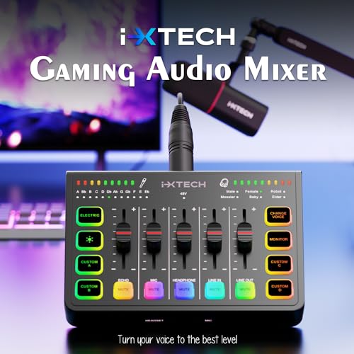 i-XTECH IXTECH Gaming Audio Mixer 4 Channel Soundboard, Streaming RGB PC Audio Interface with XLR Microphone Support, Audio Equalizer for Gaming Podcast Streaming Karaoke, Individual Volume Controls (Black) - Image 2