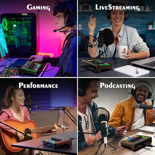 i-XTECH IXTECH Gaming Audio Mixer 4 Channel Soundboard, Streaming RGB PC Audio Interface with XLR Microphone Support, Audio Equalizer for Gaming Podcast Streaming Karaoke, Individual Volume Controls (Black) - Image 5