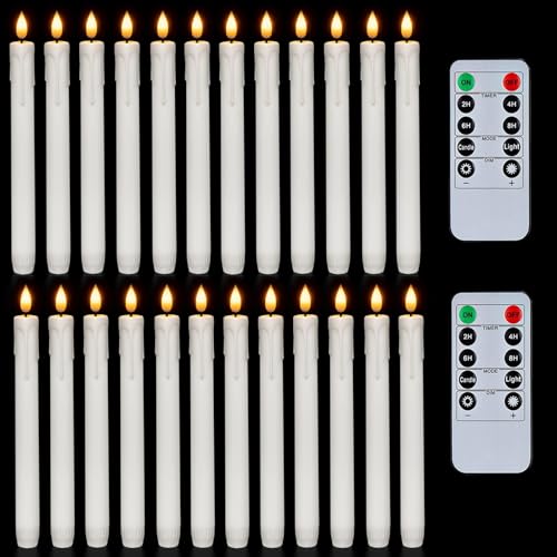 Homemory 24 Pcs White Flameless Taper Candles with Remote Timer Lifelike Taper Candles Battery Operated with Flickering Light Plastic Led Candlesticks Christmas Home Wedding Decor 96 Inches - Image 1