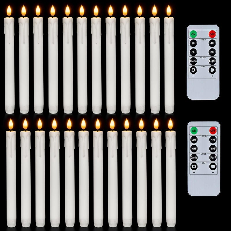 Homemory 24 Pcs White Flameless Taper Candles with Remote Timer Lifelike Taper Candles Battery Operated with Flickering Light Plastic Led Candlesticks Christmas Home Wedding Decor 96 Inches - Image 2