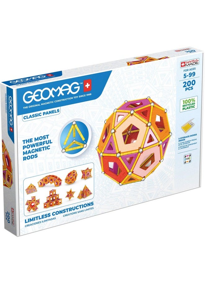 GEOMAG Geomag Magnetic Toys Classic Tiles 200-Piece Building Set For Kids Ages 5-99 | Swiss-Made STEM & STEAM Authenticated Educational Toy Made From 100% Recycled Plastic | Creative School-Age Learning Play  - Image 1