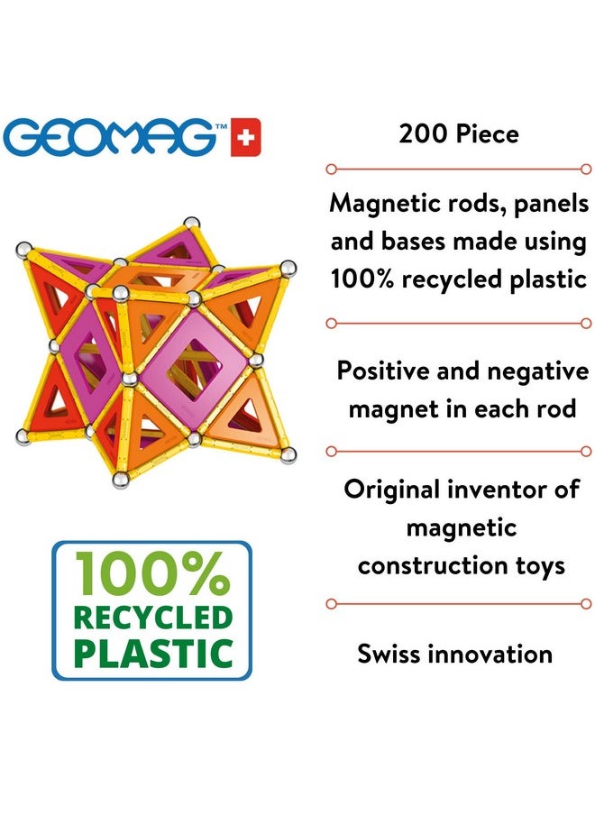 GEOMAG Geomag Magnetic Toys Classic Tiles 200-Piece Building Set For Kids Ages 5-99 | Swiss-Made STEM & STEAM Authenticated Educational Toy Made From 100% Recycled Plastic | Creative School-Age Learning Play  - Image 4