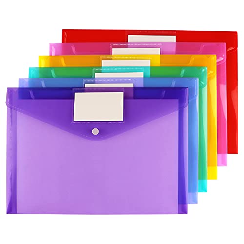 Hutou 6 Pack Clear Document Folders Plastic Envelopes Poly Envelopes File Envelopes with Label Pocket and Snap Button for Home Work Office Organization, Letter Size/A4 Size, 6 Colors - Image 2