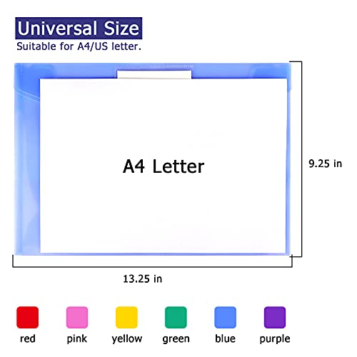Hutou 6 Pack Clear Document Folders Plastic Envelopes Poly Envelopes File Envelopes with Label Pocket and Snap Button for Home Work Office Organization, Letter Size/A4 Size, 6 Colors - Image 3