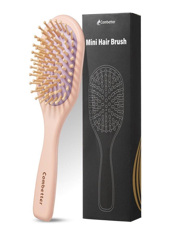 Combetter Wooden Mini Hair Brush - Detangling Paddle Brush for Women, Men & Kids for Straight, Wavy (Fine/Thin) Hair - Lightweight & Compact Travel Brush (pink) - Image 1