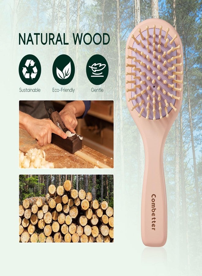 Combetter Wooden Mini Hair Brush - Detangling Paddle Brush for Women, Men & Kids for Straight, Wavy (Fine/Thin) Hair - Lightweight & Compact Travel Brush (pink) - Image 2