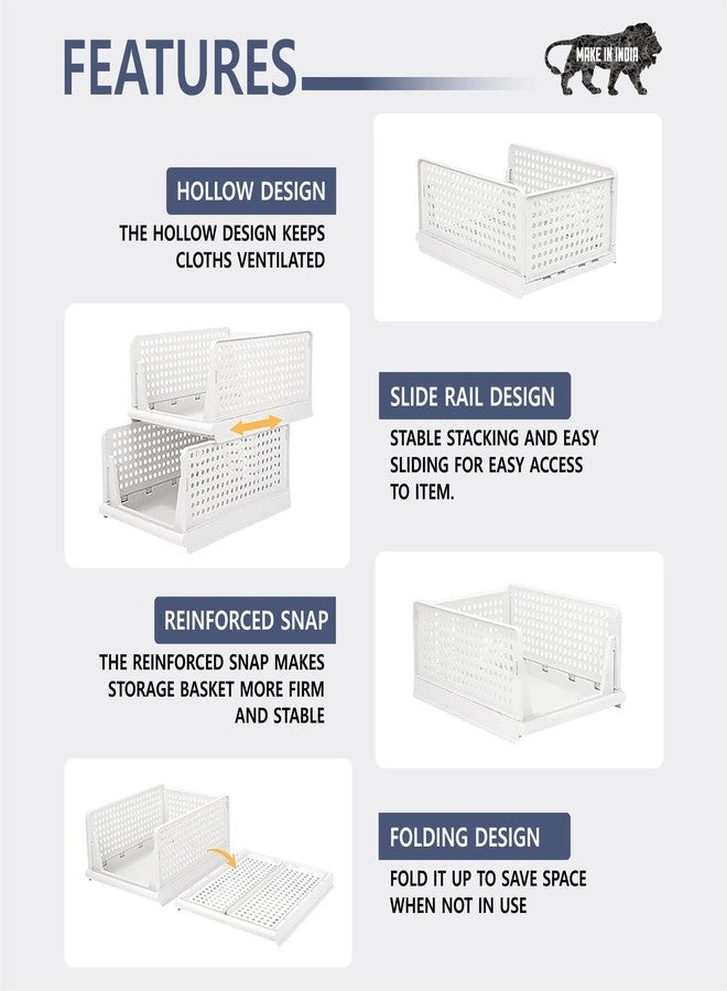 Aditya polymers Large Wardrobe Closet Organizers Pack of 3 | Foldable Stackable Clothes Storage Baskets | Adjustable Sliding Drawer Design | Space Saving Multipurpose Organizer for Cupboard Almirah - Image 3