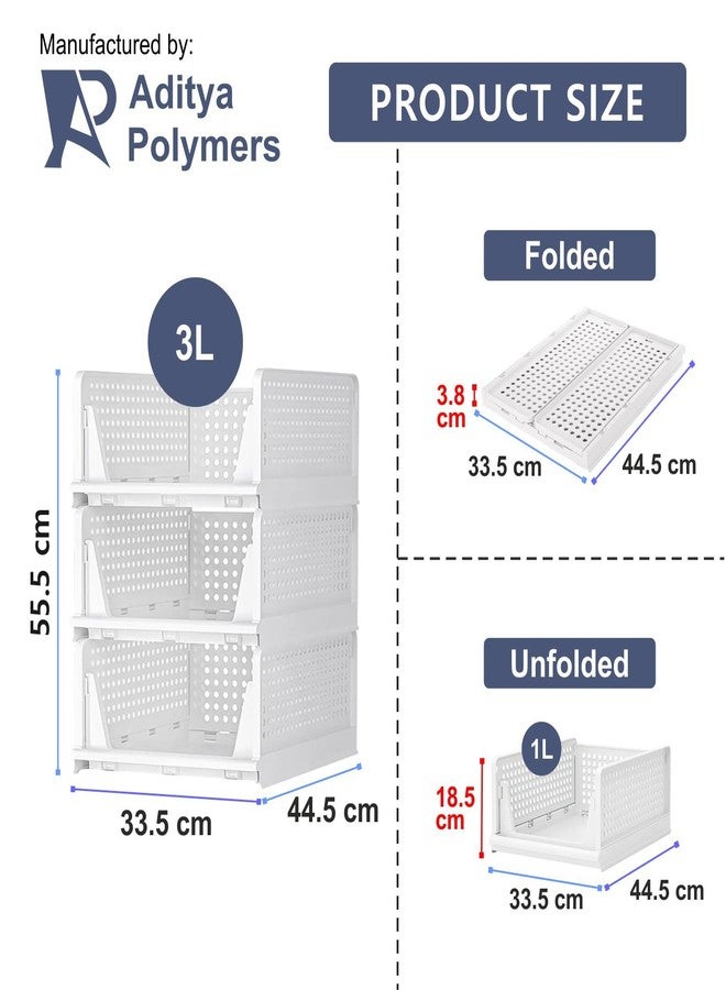 Aditya polymers Large Wardrobe Closet Organizers Pack of 3 | Foldable Stackable Clothes Storage Baskets | Adjustable Sliding Drawer Design | Space Saving Multipurpose Organizer for Cupboard Almirah - Image 4