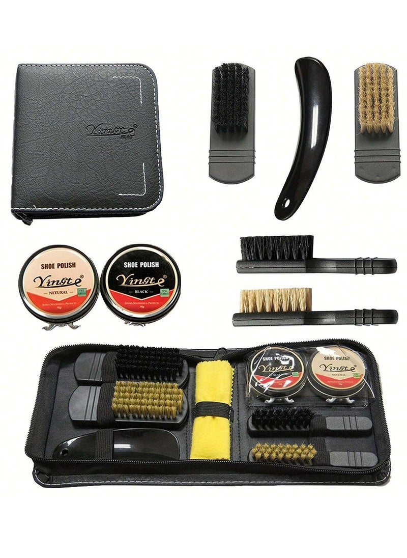 9Pcs Shoe Care Kit Polish Brush Cleaning Set For Leather Shoes Boots In Bag, Including Shoe Polishing Brushes, Polishing Kits and a Stylish Storage Bag Made of Black Synthetic Leather - pzsku/ZA397109CEF80F9B16CB5Z/45/_/1716519698/e3e8a028-1935-4ad4-a2ef-7571641ed599