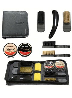 MileMelo 9Pcs Shoe Care Kit Polish Brush Cleaning Set For Leather Shoes Boots In Bag, Including Shoe Polishing Brushes, Polishing Kits and a Stylish Storage Bag Made of Black Synthetic Leather  - Image 1