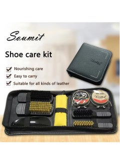 MileMelo 9Pcs Shoe Care Kit Polish Brush Cleaning Set For Leather Shoes Boots In Bag, Including Shoe Polishing Brushes, Polishing Kits and a Stylish Storage Bag Made of Black Synthetic Leather  - Image 3