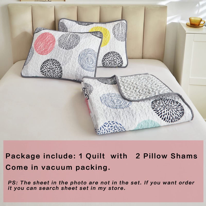 UOZZI BEDDING 3 Piece Reversible Quilt Set King Size 102x90 Soft Microfiber Lightweight Coverlet Bedspread Summer Comforter Set Bed Cover Blanket for All Season Colorful Dots (1 Quilt+ 2 Shams) - Image 5