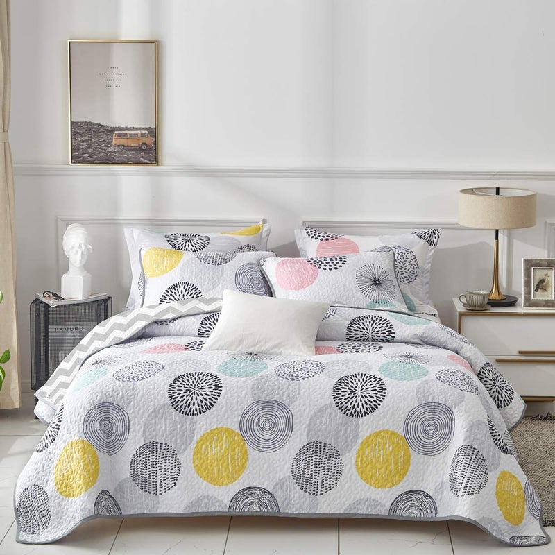 UOZZI BEDDING 3 Piece Reversible Quilt Set King Size 102x90 Soft Microfiber Lightweight Coverlet Bedspread Summer Comforter Set Bed Cover Blanket for All Season Colorful Dots (1 Quilt+ 2 Shams) - Image 2