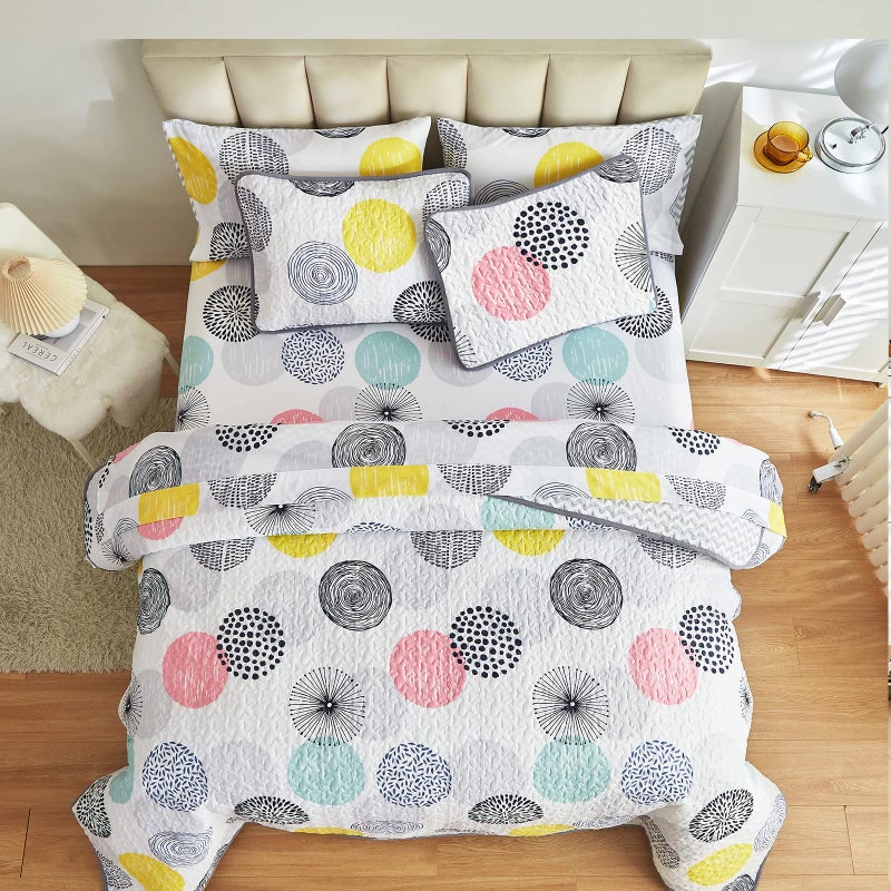 UOZZI BEDDING 3 Piece Reversible Quilt Set King Size 102x90 Soft Microfiber Lightweight Coverlet Bedspread Summer Comforter Set Bed Cover Blanket for All Season Colorful Dots (1 Quilt+ 2 Shams) - Image 3