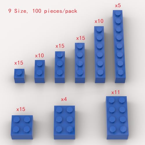 YUJHITP 100 Piece Blue Bricks Bulk Assortment Pack 9 Size Blue Classic Building Blocks Compatible with Lego Parts - Image 5
