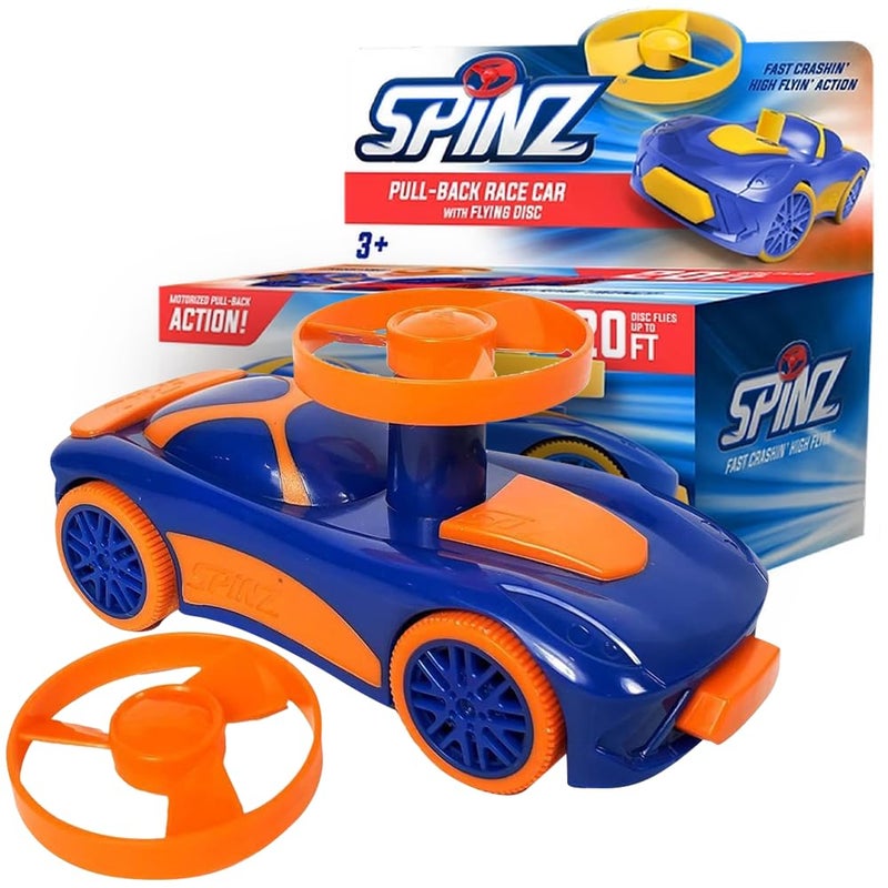Spinz Race Car with Flying Disc Launcher Pull Back Bumper Toy Racer Kids Boys Girls Gift Orange Blue Ages 3 - Image 2