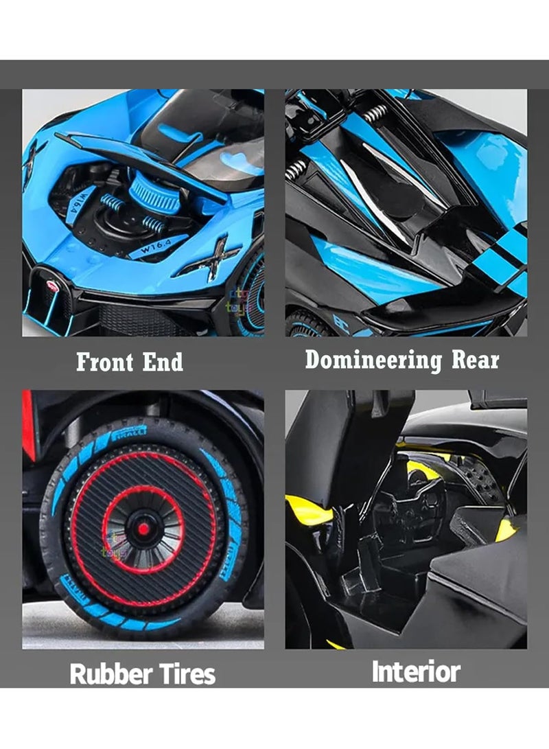 1:24 Bugatti Bolide Die-Cast Alloy Model Car – Pullback Action with Sound & Light – Openable Doors, Engine Details – Metal Body Toy for Kids & Collectors - Image 3