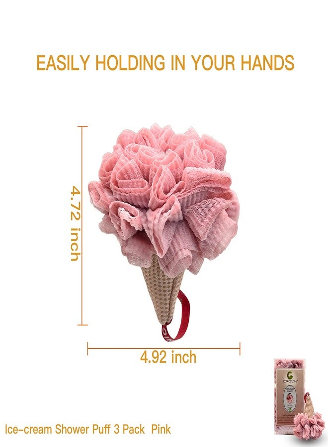 CROVIN Ice Cream Bath Sponge Pouf (Set of 3)-Pink Smooth Exfoliating Shower loofah Pouf Ball Body Scrubber for Women, Children - Image 5