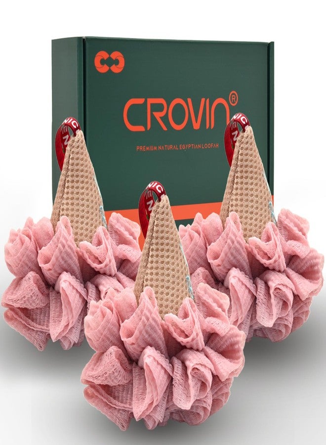 CROVIN Ice Cream Bath Sponge Pouf (Set of 3)-Pink Smooth Exfoliating Shower loofah Pouf Ball Body Scrubber for Women, Children - Image 1