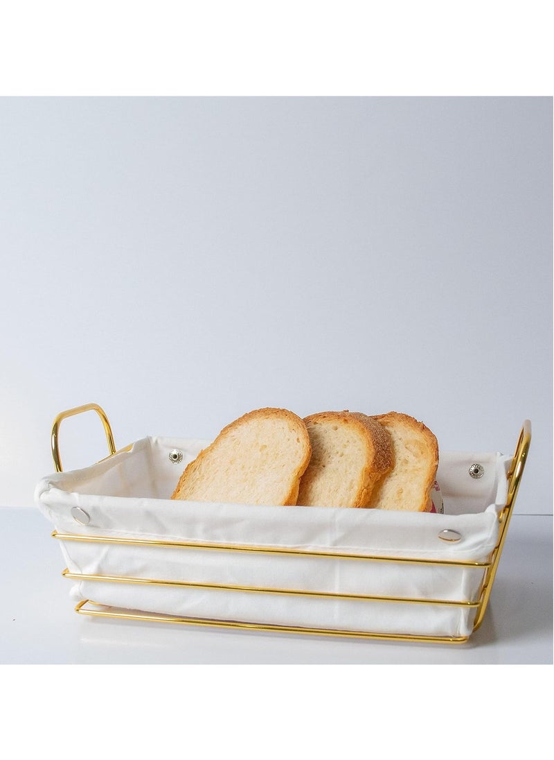 DubaiGallery - Rectangular Bread Basket Gold Plated with White Fabric for Bread and Cookies - Image 1