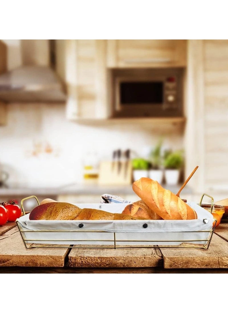 DubaiGallery - Rectangular Bread Basket Gold Plated with White Fabric for Bread and Cookies - Image 1