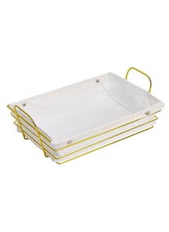 Rectangular Bread Basket Gold Plated with White Fabric for Bread and Cookies