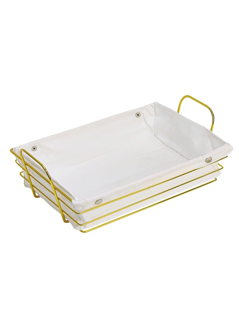 DubaiGallery - Rectangular Bread Basket Gold Plated with White Fabric for Bread and Cookies - Image 1