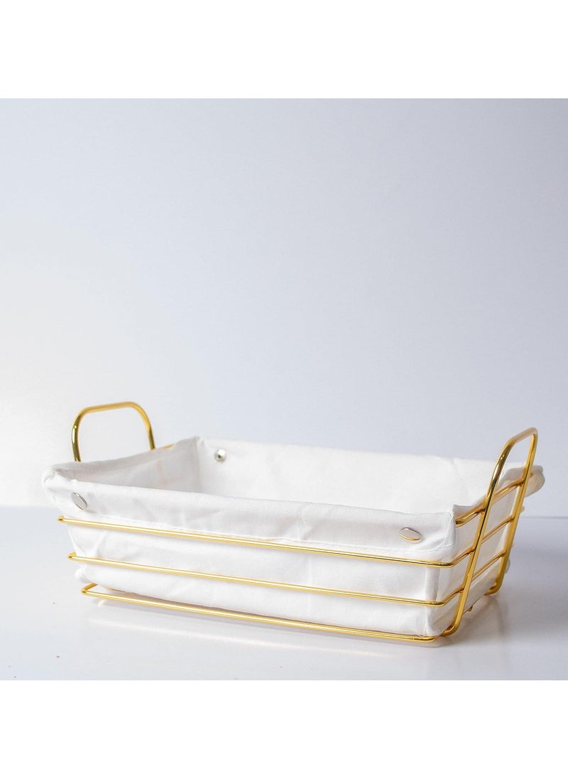 DubaiGallery - Rectangular Bread Basket Gold Plated with White Fabric for Bread and Cookies - Image 1
