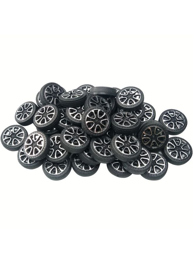 Gudyir 20PCS 1.2 Inch Model Car Wheels Black Silvery Plastic Fits 2mm Shafts - Image 2