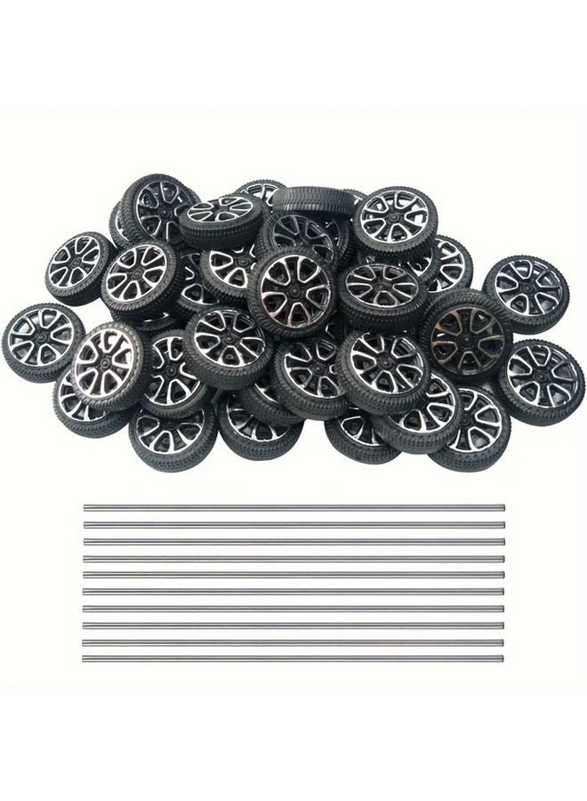 Gudyir 20PCS 1.2 Inch Model Car Wheels Black Silvery Plastic Fits 2mm Shafts - Image 1