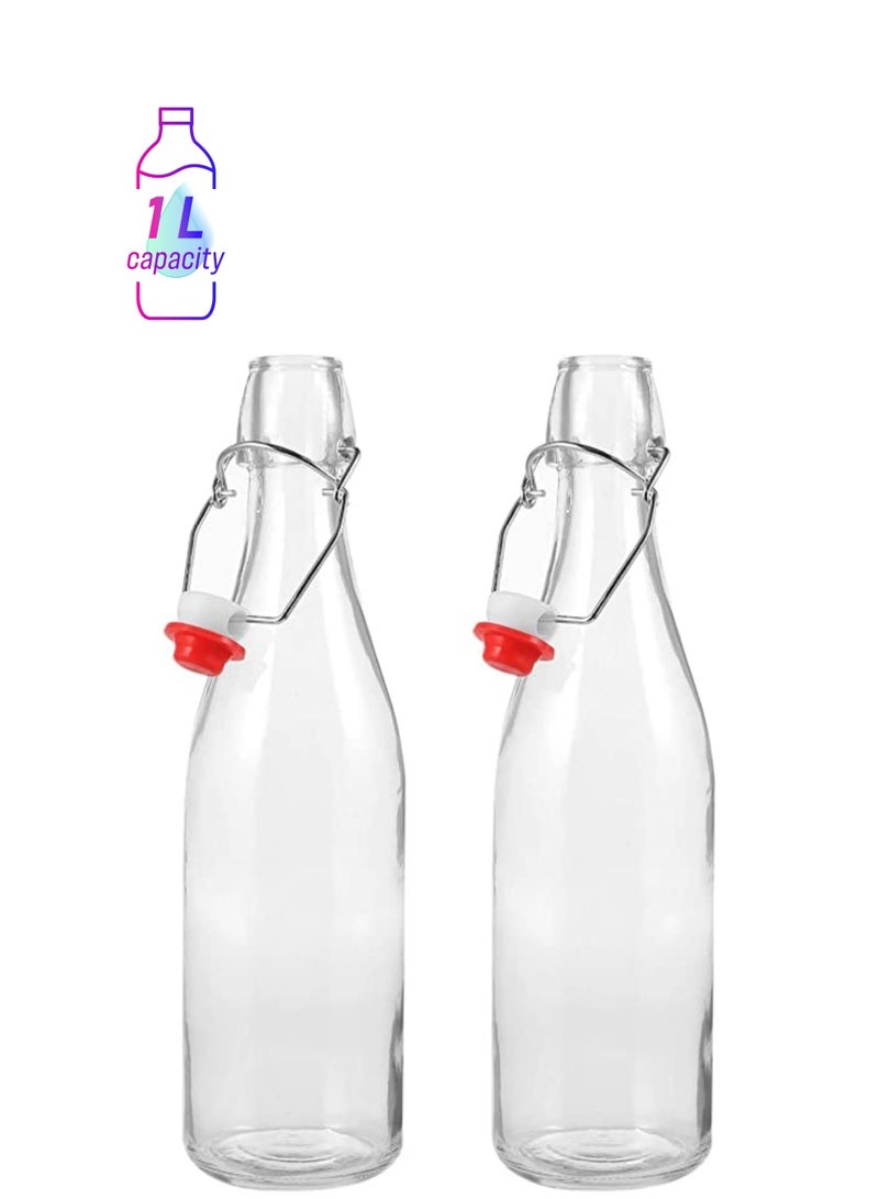 QUESERA Flip Top Glass Bottle  1 Liter  33 fl oz Set of 2  Swing Top Brewing Bottle with Stopper for Beverages - Image 1
