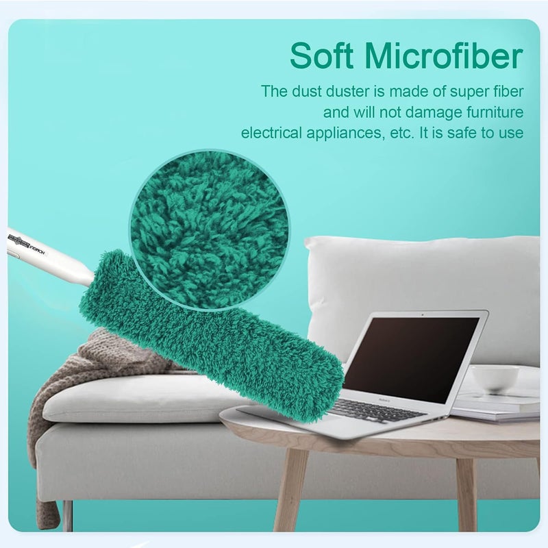 EHOMGUI Microfiber Duster, Feather Duster, Dusters for Cleaning, Washable Dusters with Reusable Microfiber Head, Feather Dusters for Cleaning Cobweb, Blinds, Furniture, Cars-Green - Image 4