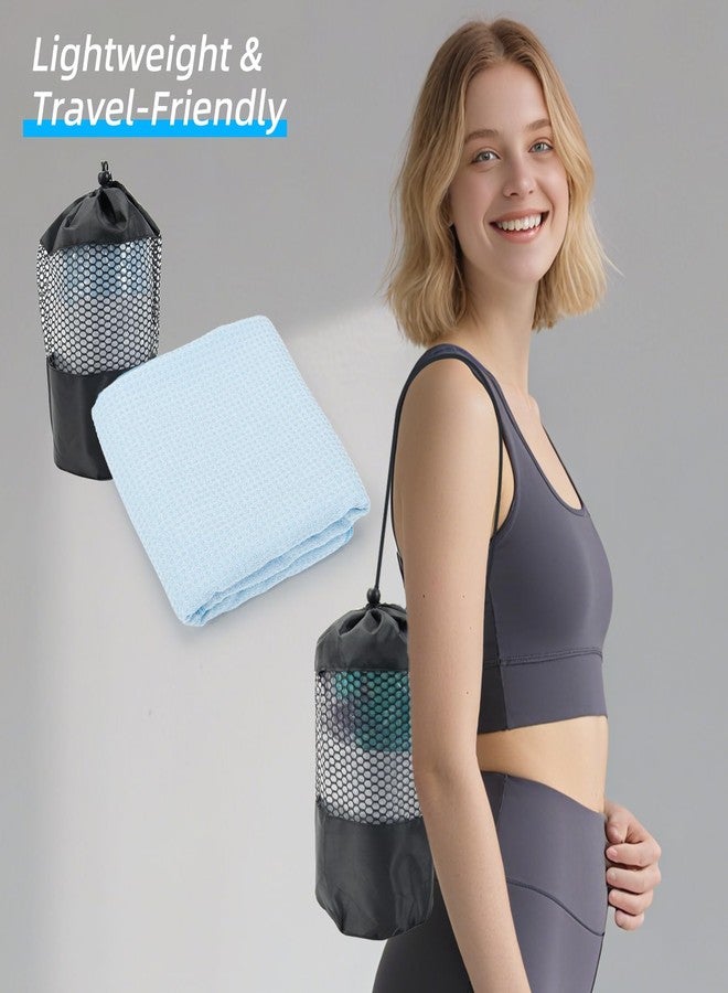 YESLIFE Non-Slip Extra Thick Hot Yoga Towel with One Sweat Towel, Microfiber Sweat Absorbent Yoga Mat Towel with Grip Dot, Pilates Mat, 72" x 24", Light Blue - Image 5