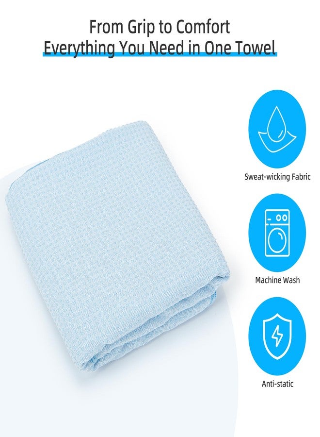 YESLIFE Non-Slip Extra Thick Hot Yoga Towel with One Sweat Towel, Microfiber Sweat Absorbent Yoga Mat Towel with Grip Dot, Pilates Mat, 72" x 24", Light Blue - Image 3