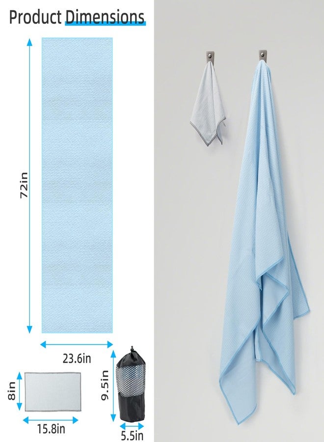 YESLIFE Non-Slip Extra Thick Hot Yoga Towel with One Sweat Towel, Microfiber Sweat Absorbent Yoga Mat Towel with Grip Dot, Pilates Mat, 72" x 24", Light Blue - Image 4