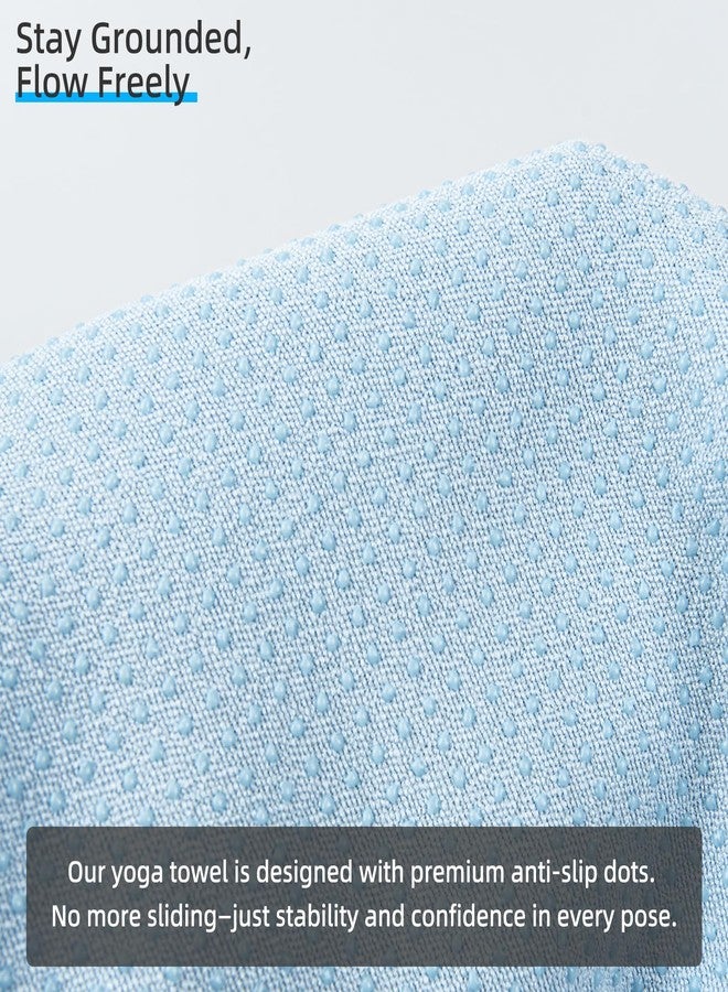 YESLIFE Non-Slip Extra Thick Hot Yoga Towel with One Sweat Towel, Microfiber Sweat Absorbent Yoga Mat Towel with Grip Dot, Pilates Mat, 72" x 24", Light Blue - Image 2