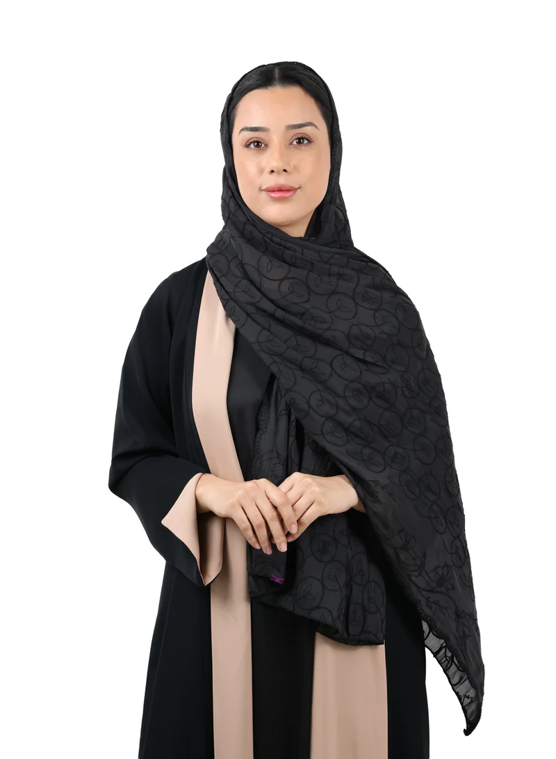 Premium Circle Motif Organza Scarf (Black)