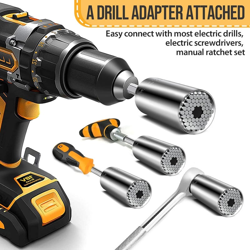 SOOFUN Super Universal Socket Tools Set - Power Drill Adapter Grip Socket for Men and Women - Cool Gadgets and Stocking Stuffers Ideas for Dad, Husband, Him - Image 4
