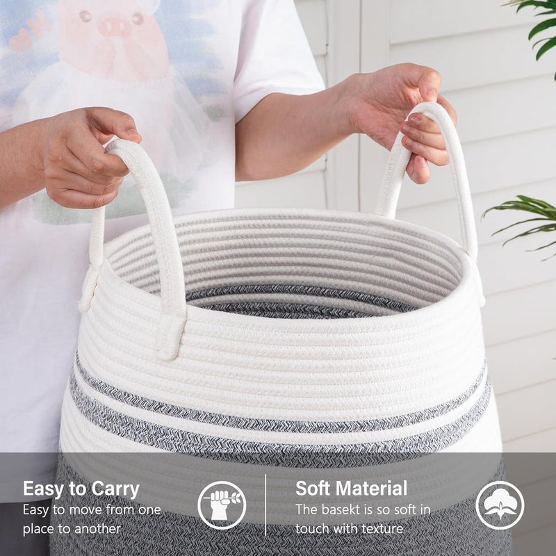 KEYOZA Extra Large Woven Cotton Rope Storage Basket with Handles for OrganizingTall Woven Baskets for Clothes Blanket PillowsOversized Versatile Laundry Hamper for Bathroom LivingRoom Bedroom - Image 4