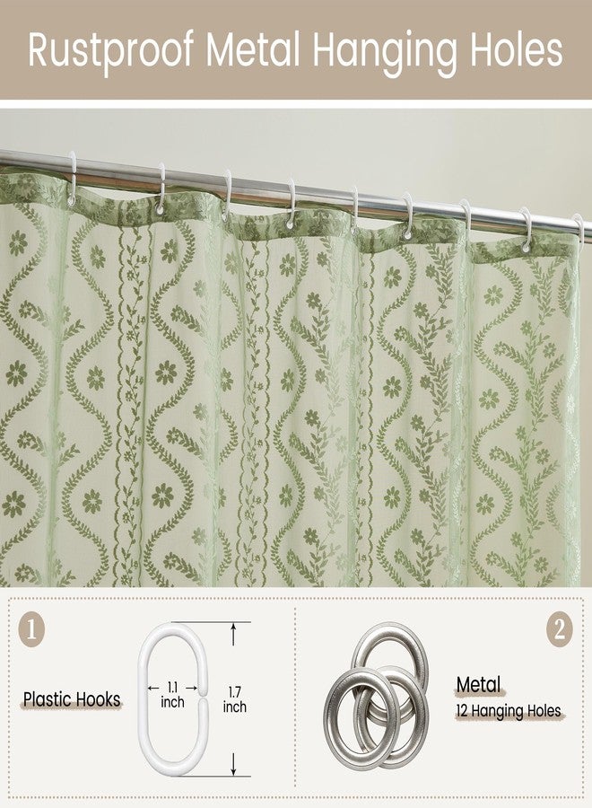 WAZZIO Sage Green Lace Shower Curtain - Vintage Pretty Floral Sheer Shower Curtains, Elegant Decorative Tassel Bath Curtains for Bathroom, 72 x 72 Inch, 1 Piece - Image 5